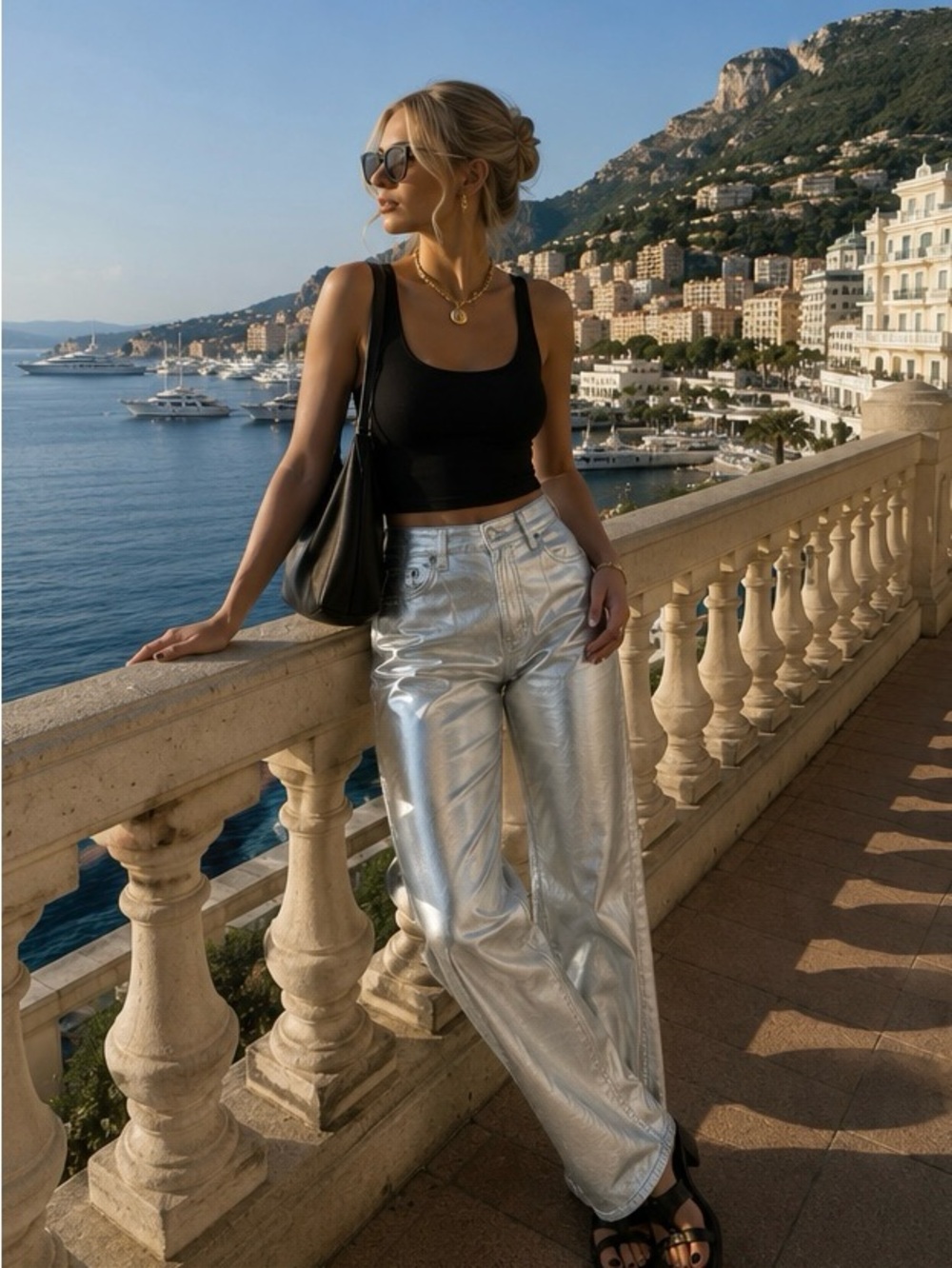 Abercrombie & Fitch Curve Love High Rise '90s Relaxed Vegan Leather Jeans Silver